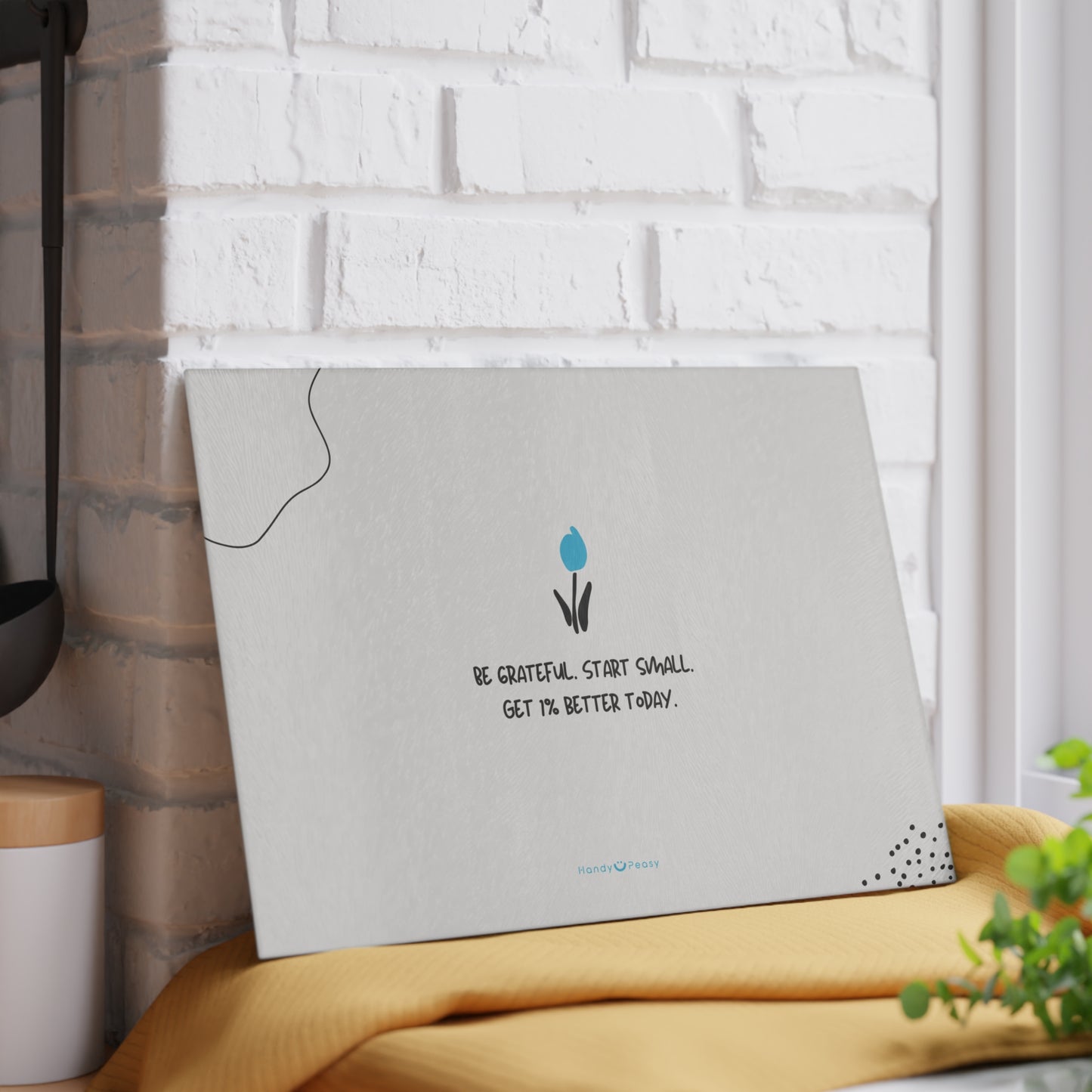 Glass Cutting Board — 'Be Grateful, Start Small' Motivational Floral Kitchen Board